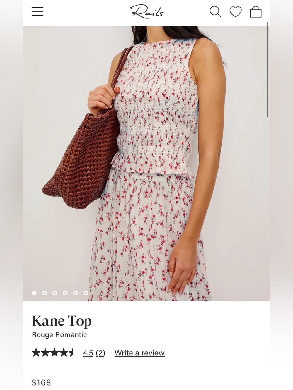 NWOT Rails smocked “ Kane top” sz M